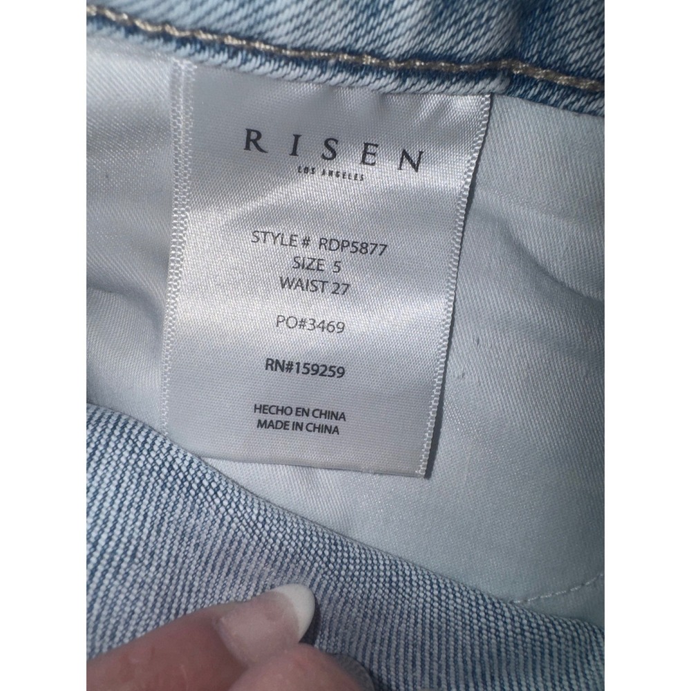 Risen Jeans Straight Leg Womens Light Acid Wash Distressed Raw Hem Size 5/27 - Picture 6 of 7